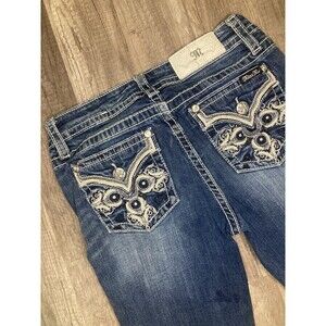 Miss Me Jeans Womens 28 Straight Leg Low Rise Cross Stretch 28x31.5 Embellished